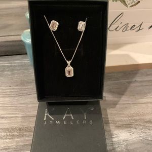 Kay Jewelers White Sapphire Earrings & Necklace Set